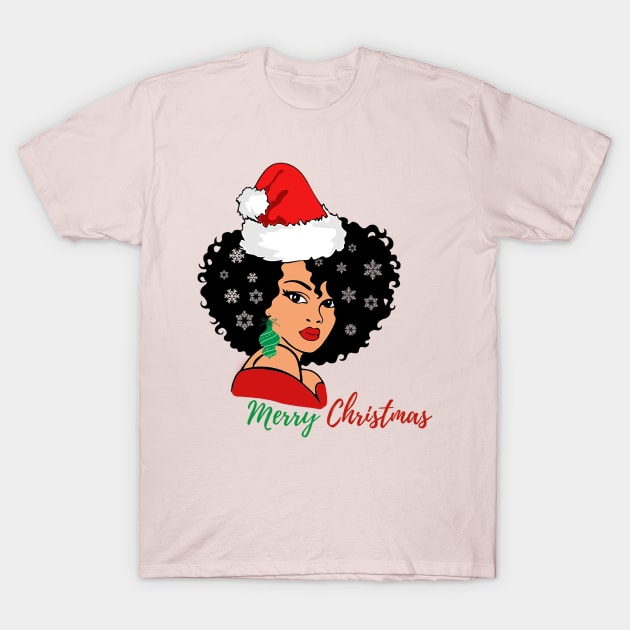 Black Woman Santa, Black Mrs Santa Claus, African American Santa, Merry Christmas T-Shirt by UrbanLifeApparel